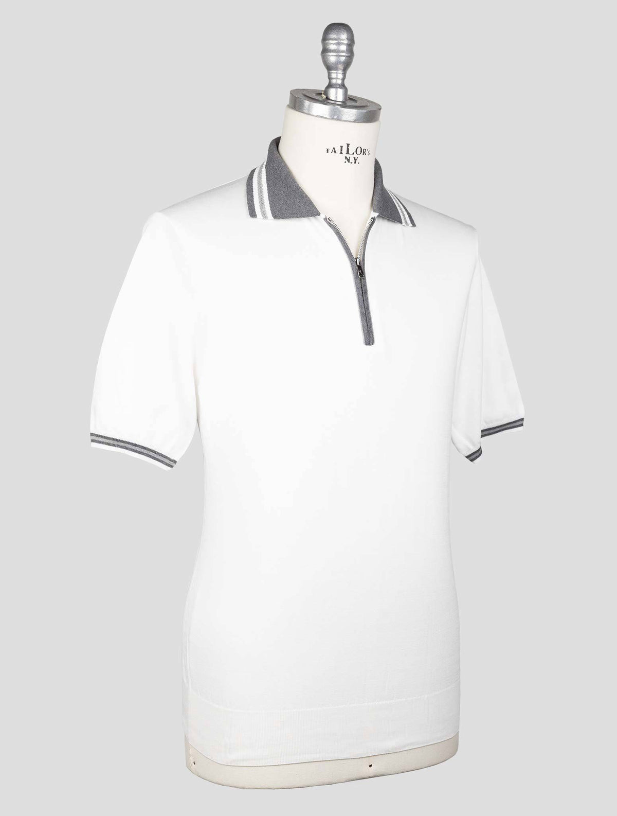Fioroni White Gray Cotton Polo Half Zip 2