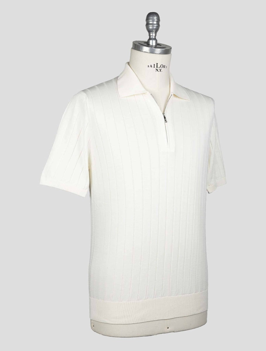 Fioroni White Cotton Polo Half Zip