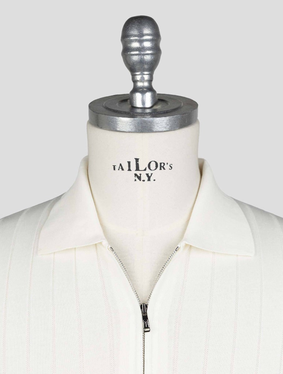Fioroni White Cotton Polo Half Zip