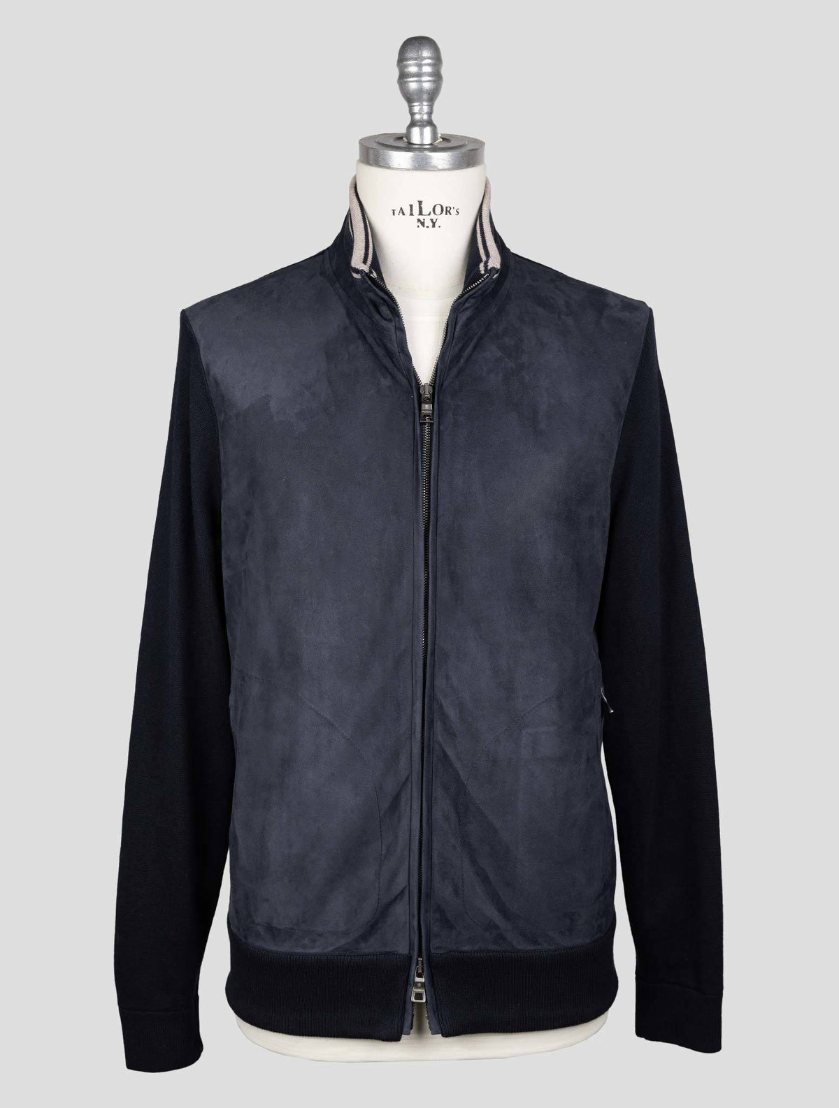Fioroni Blue Cotton Cashmere Leather Suede Coat FCZ2 1