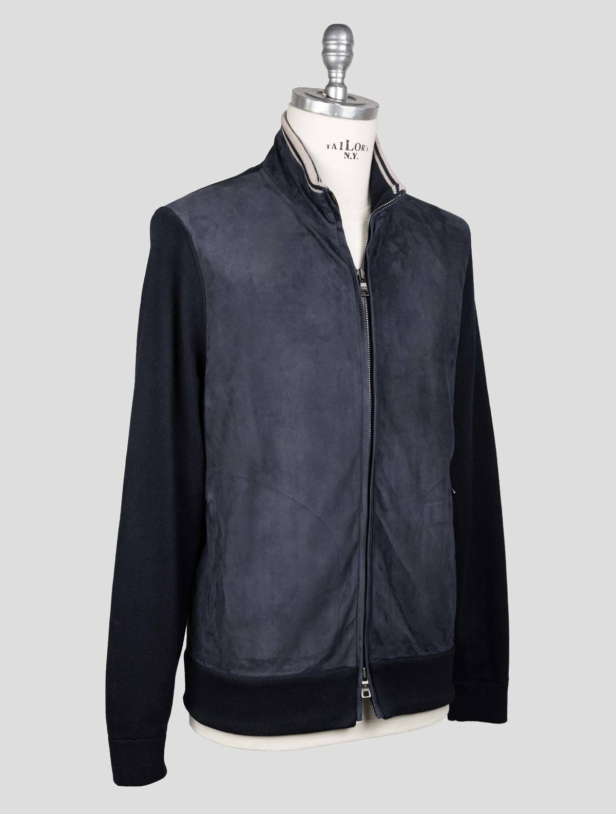 Fioroni Blue Cotton Cashmere Leather Suede Coat FCZ2 2