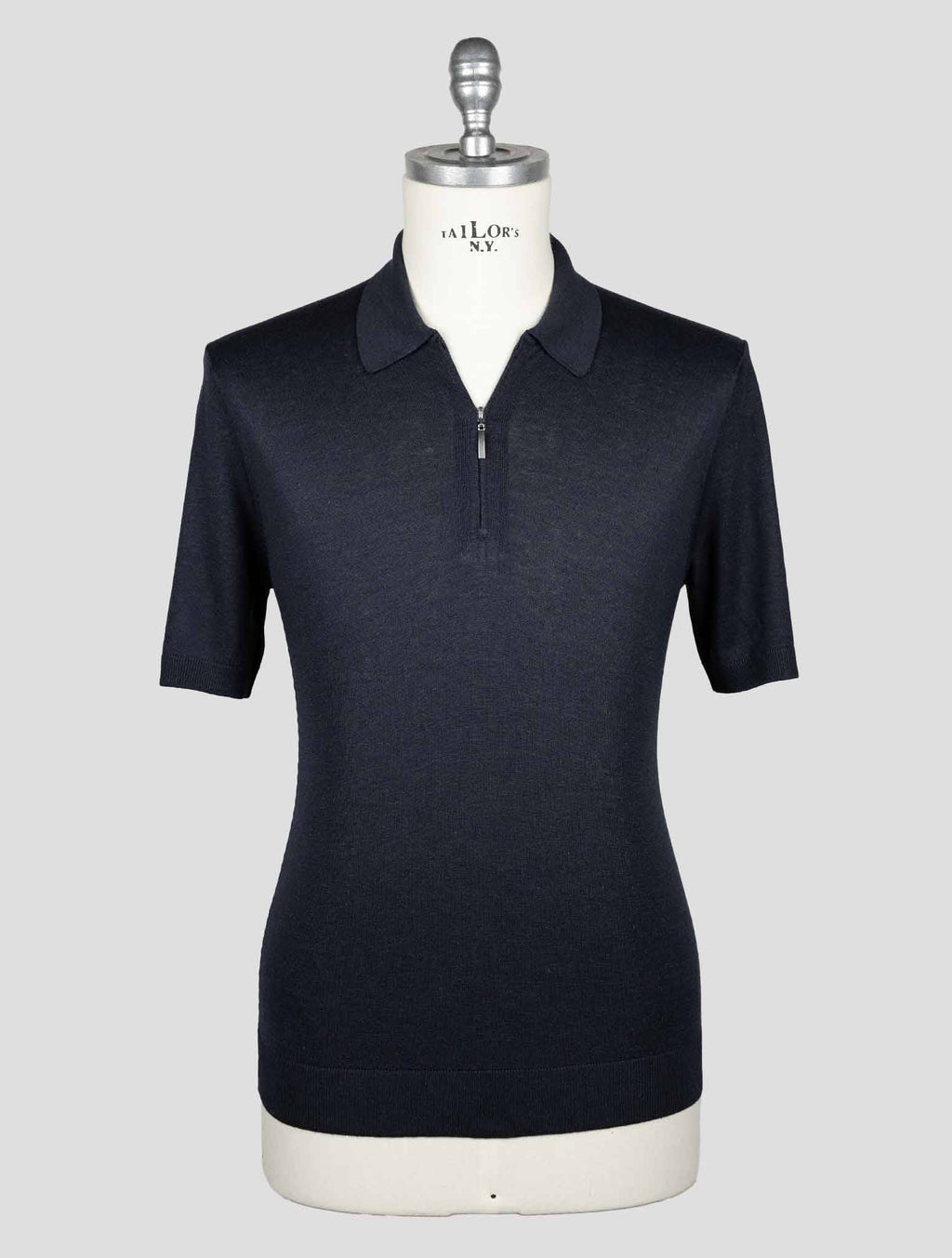 Barba Napoli Blue Silk Polo Half Zip BMZ1 3