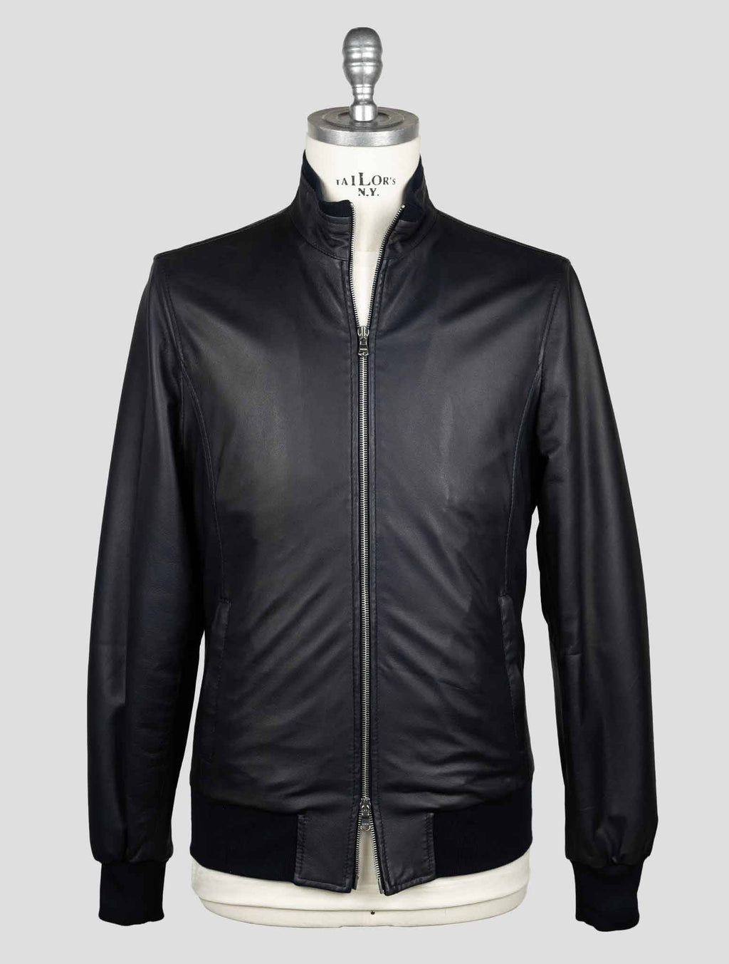 Barba Napoli Dark Blue Leather Coat BCZ1 1