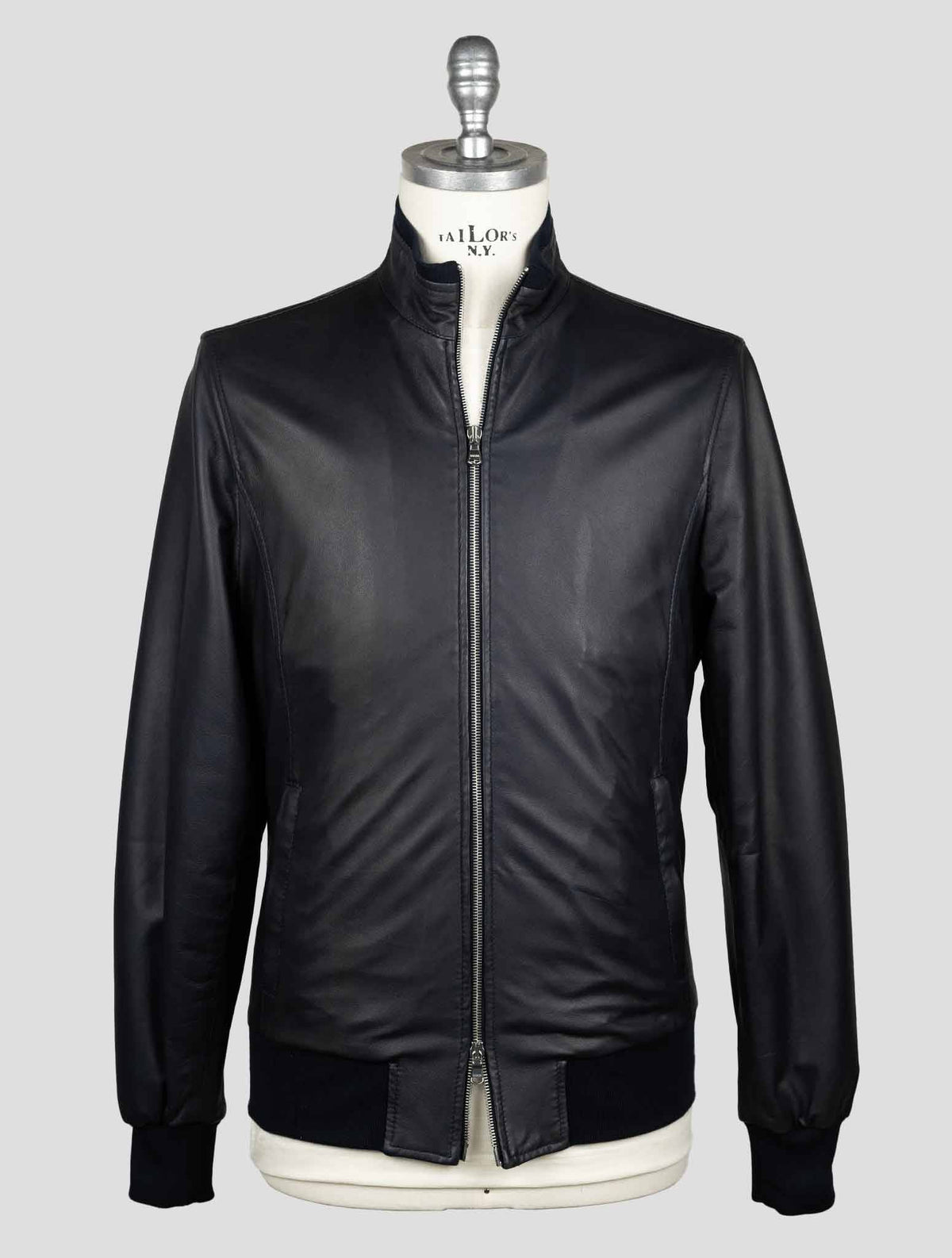 Barba Napoli Dark Blue Leather Coat BCZ1 1