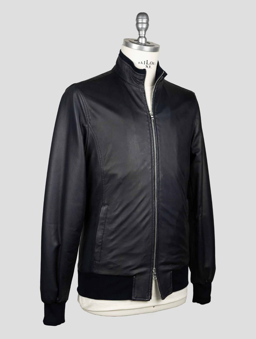Barba Napoli Dark Blue Leather Coat BCZ1 2