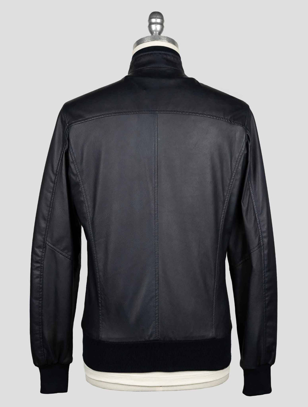 Barba Napoli Dark Blue Leather Coat BCZ1 4