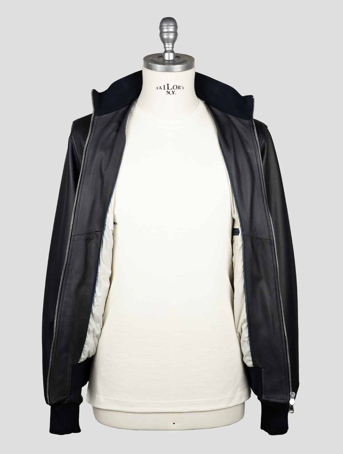 Barba Napoli Dark Blue Leather Coat BCZ1 5