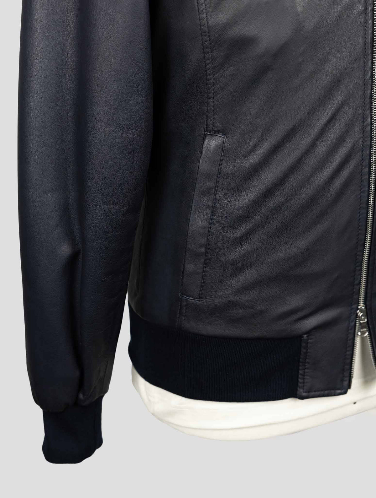 Barba Napoli Dark Blue Leather Coat BCZ1 6