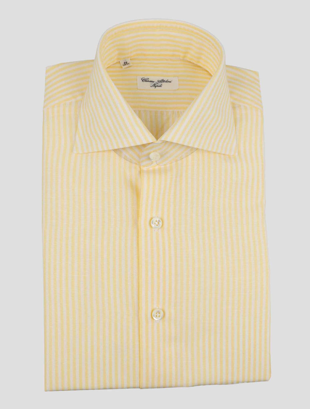 Cesare Attolini Yellow White Wool Linen Shirt 1