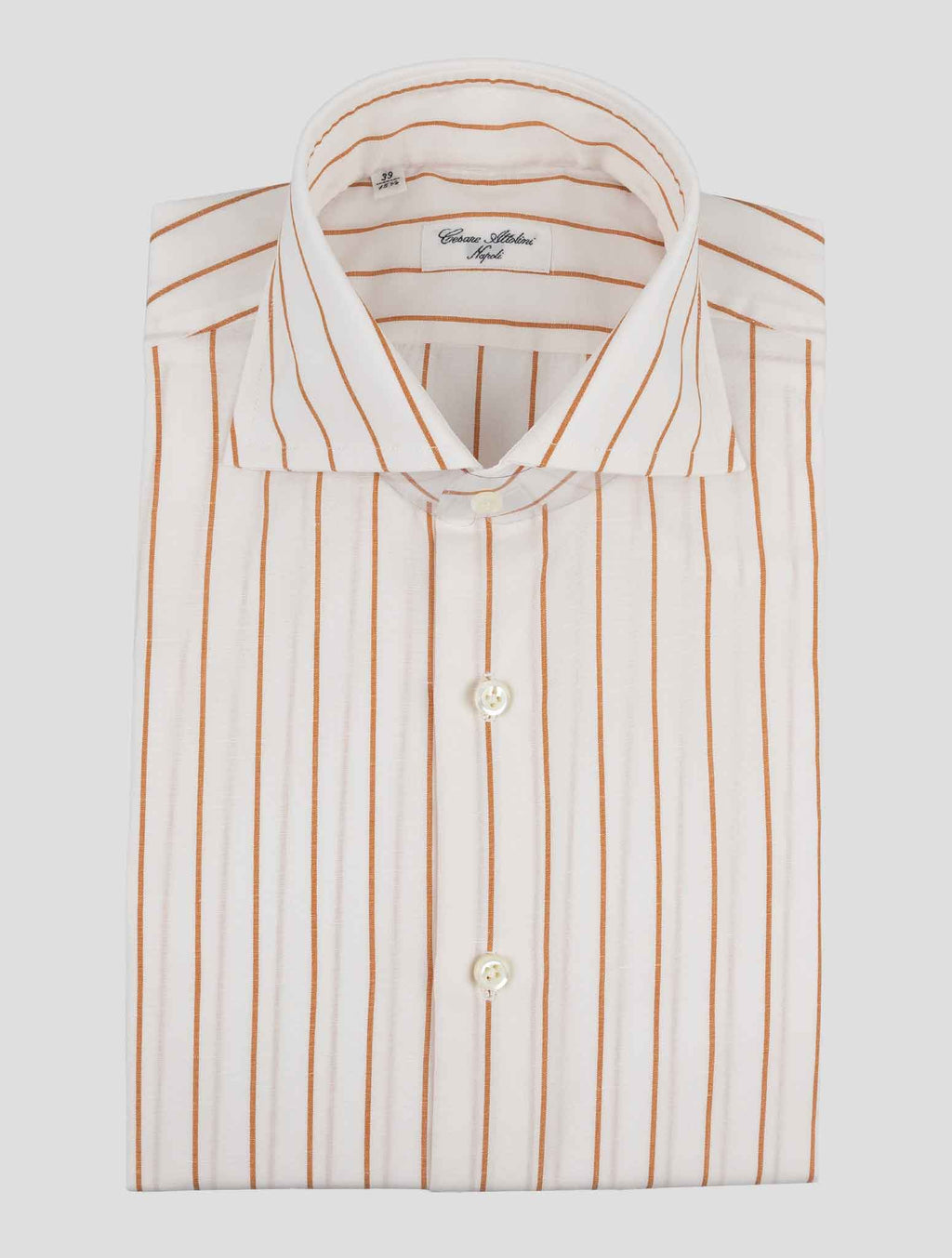 Cesare Attolini White Brown Cotton Linen Shirt 1