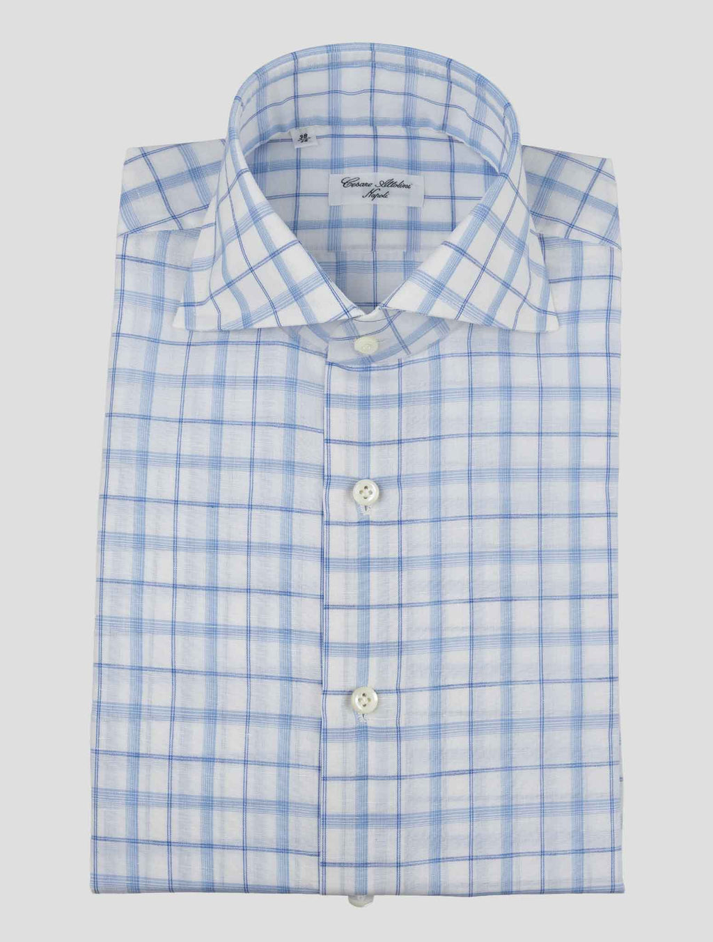 Cesare Attolini Light Blue White Cotton Linen Shirt 1
