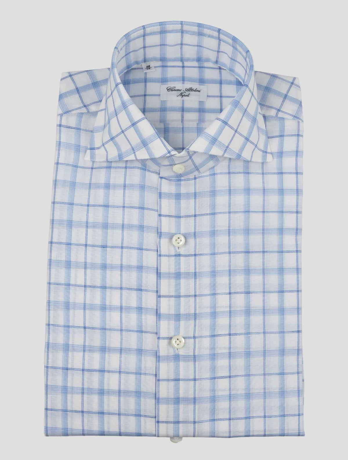 Cesare Attolini Light Blue White Cotton Linen Shirt 1