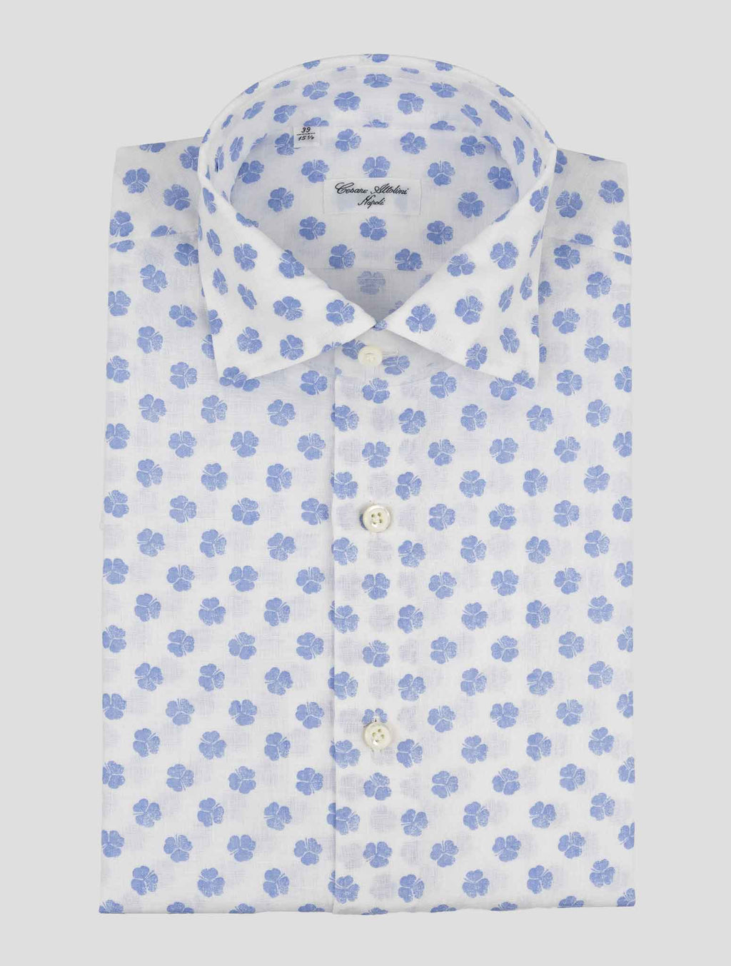 Cesare Attolini Blue White Cotton Linen Shirt 1