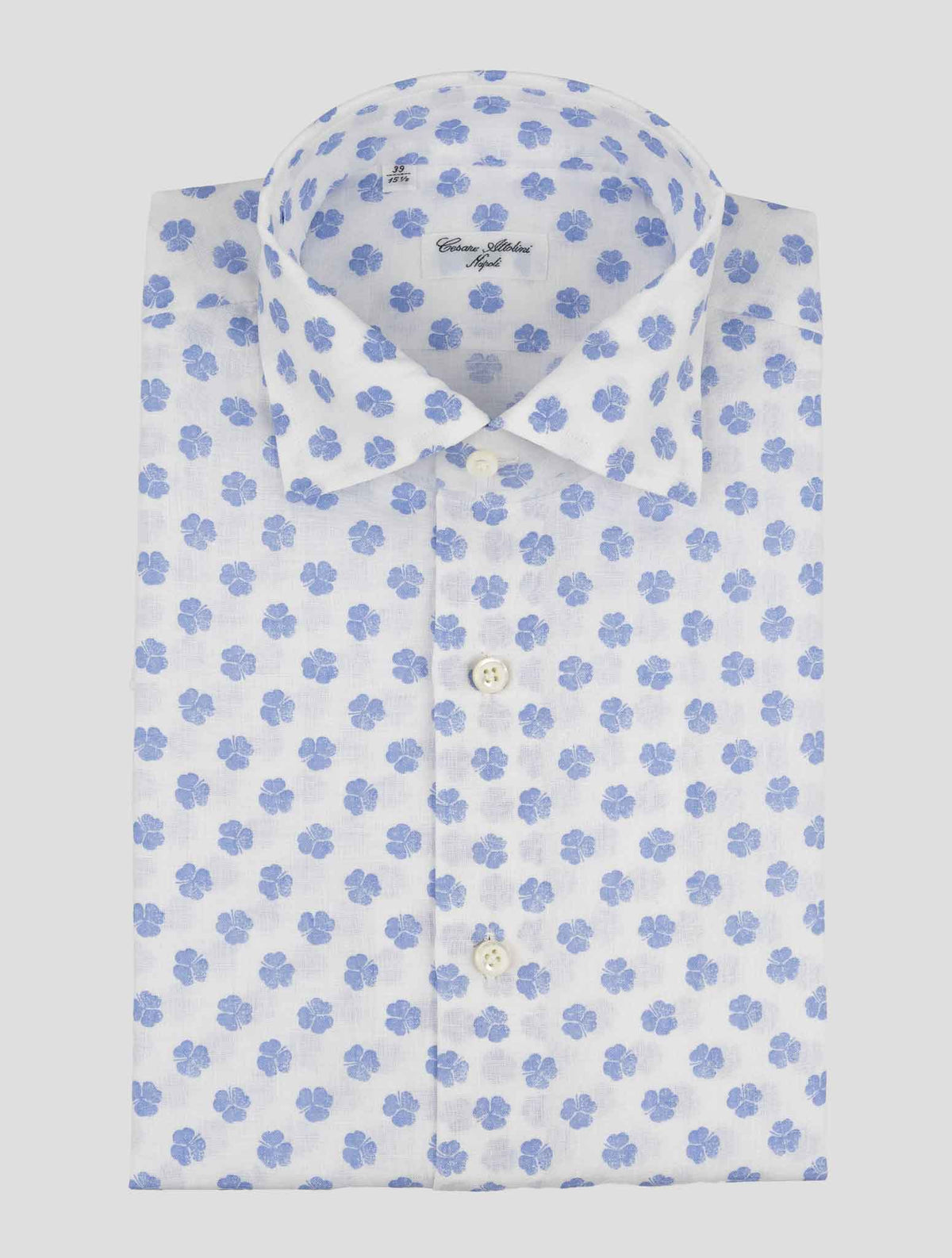 Cesare Attolini Blue White Cotton Linen Shirt 1