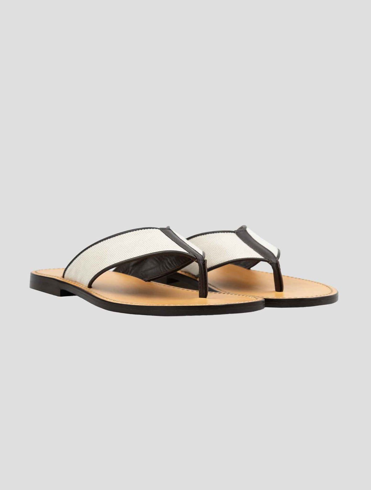 Kiton Beige Brown Cotton Leather Slippers 1