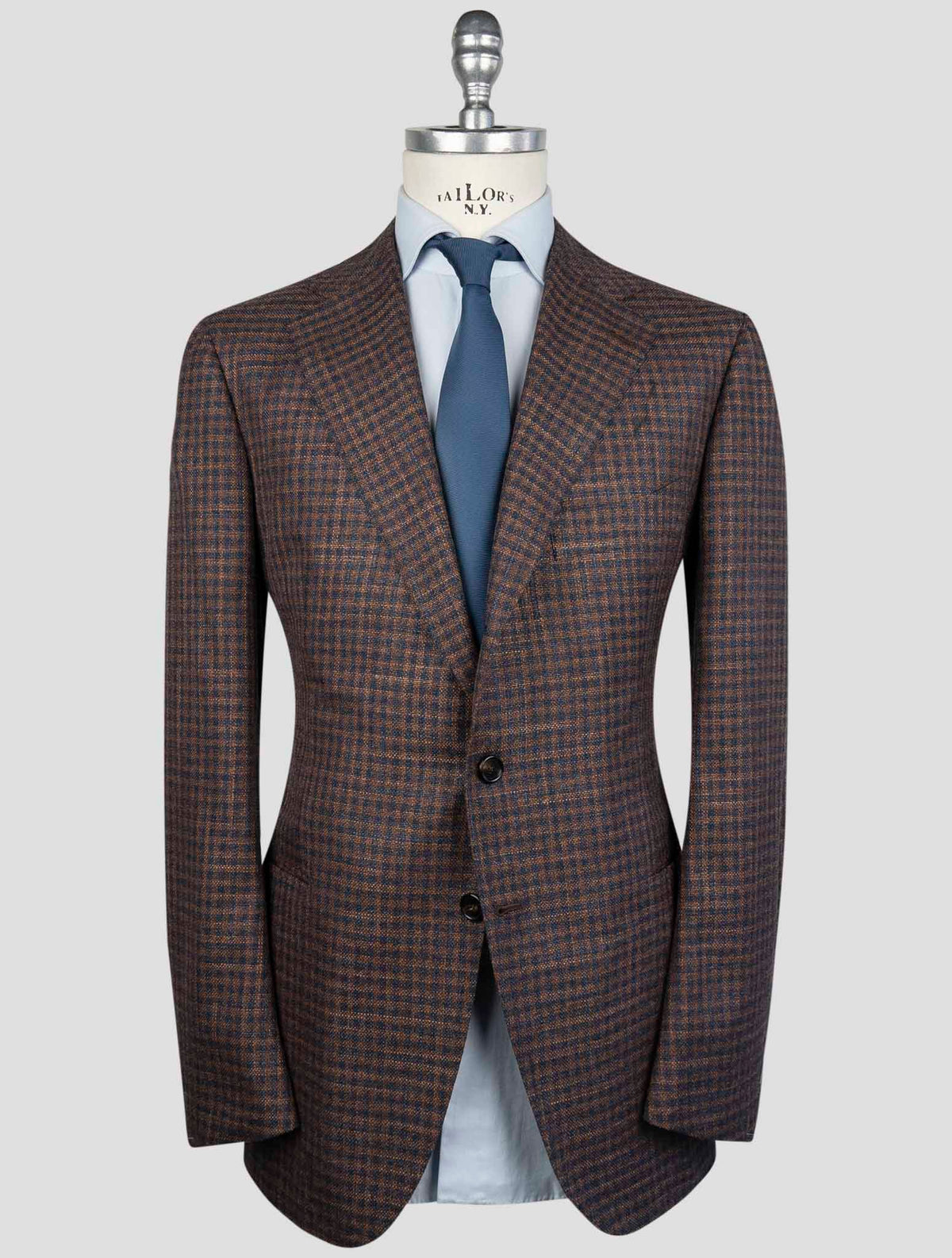 Cesare Attolini Brown Blue Wool Silk Blazer 1