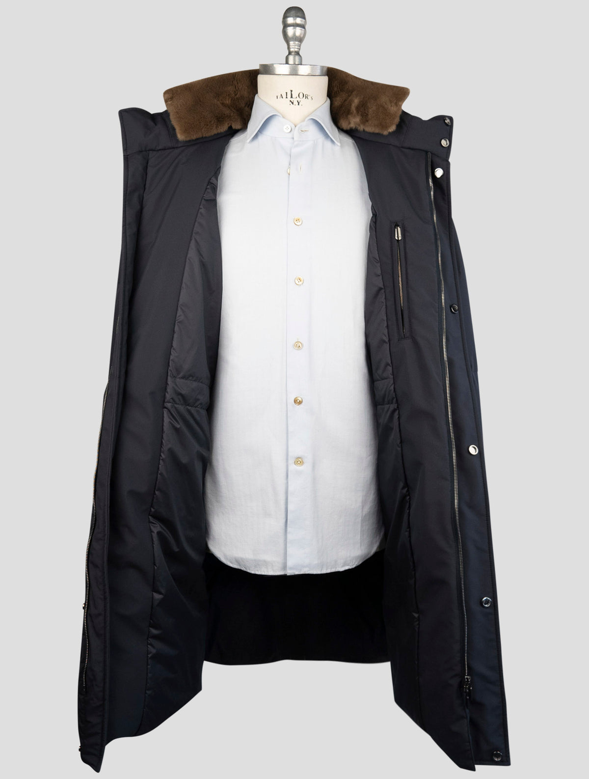 Cesare Attolini  Blue Pl Fur Collar Coat 6