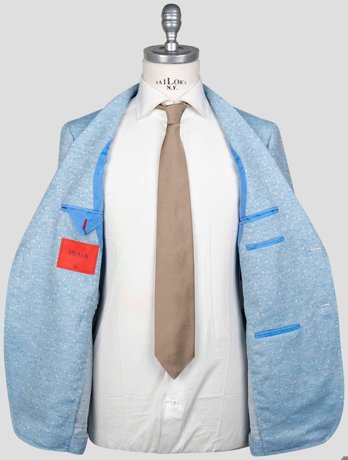 Isaia Light Blue Wool Linen Blazer 4