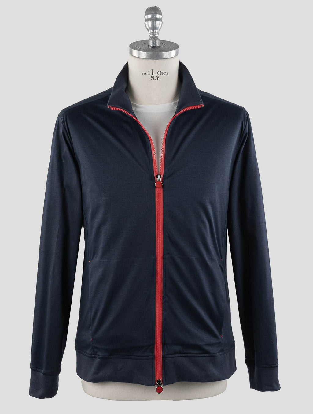 Kiton Blue Navy Cotton Coat RED_STITCH KCY3 2