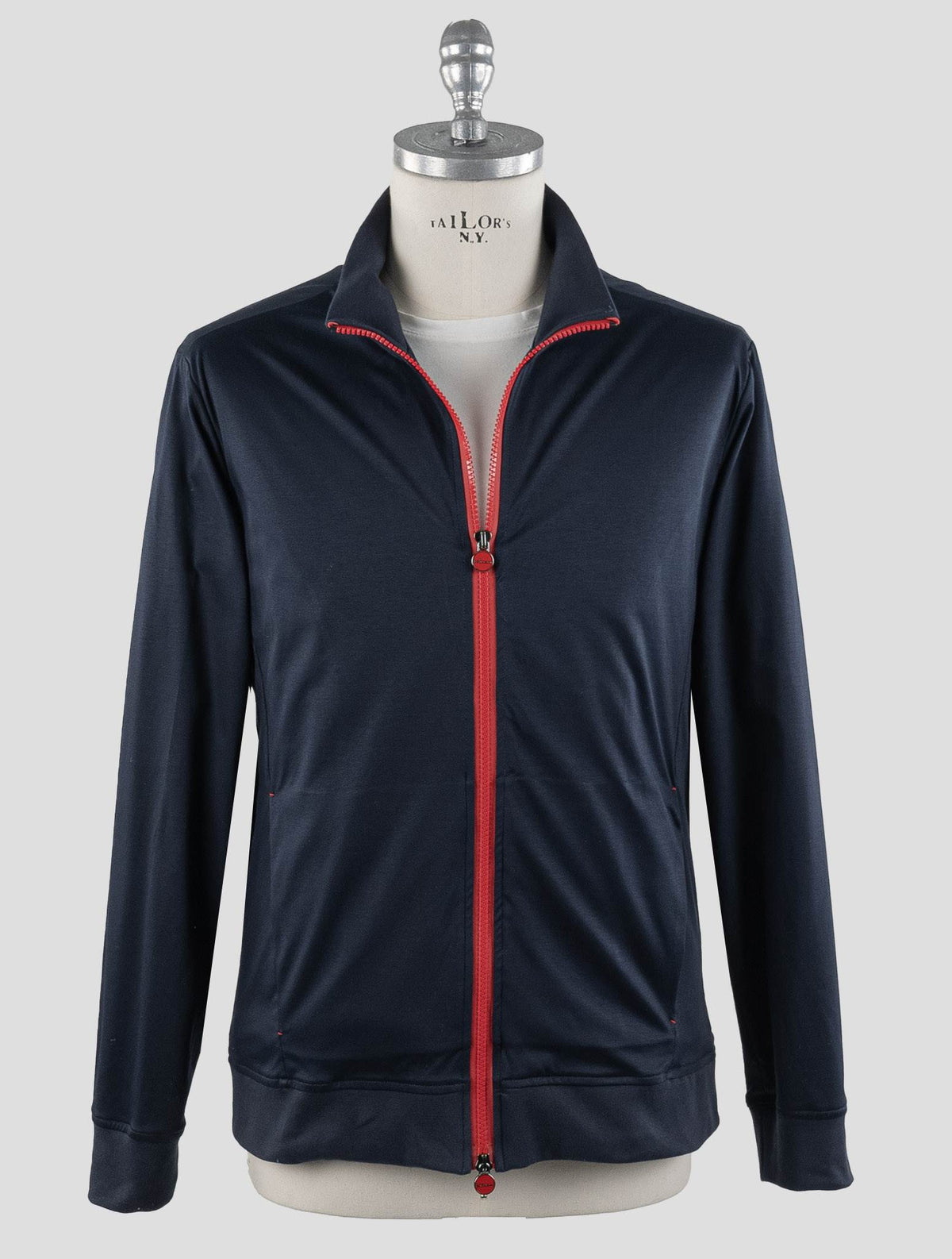 Kiton Blue Navy Cotton Coat RED_STITCH KCY3 2
