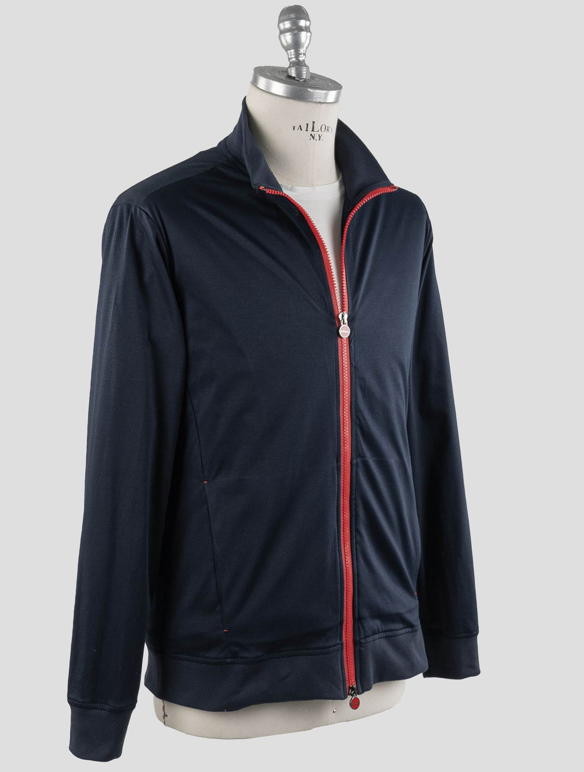 Kiton Blue Navy Cotton Coat RED_STITCH KCY3 5