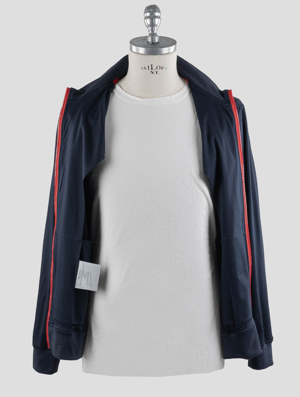 Kiton Blue Navy Cotton Coat RED_STITCH KCY3 6