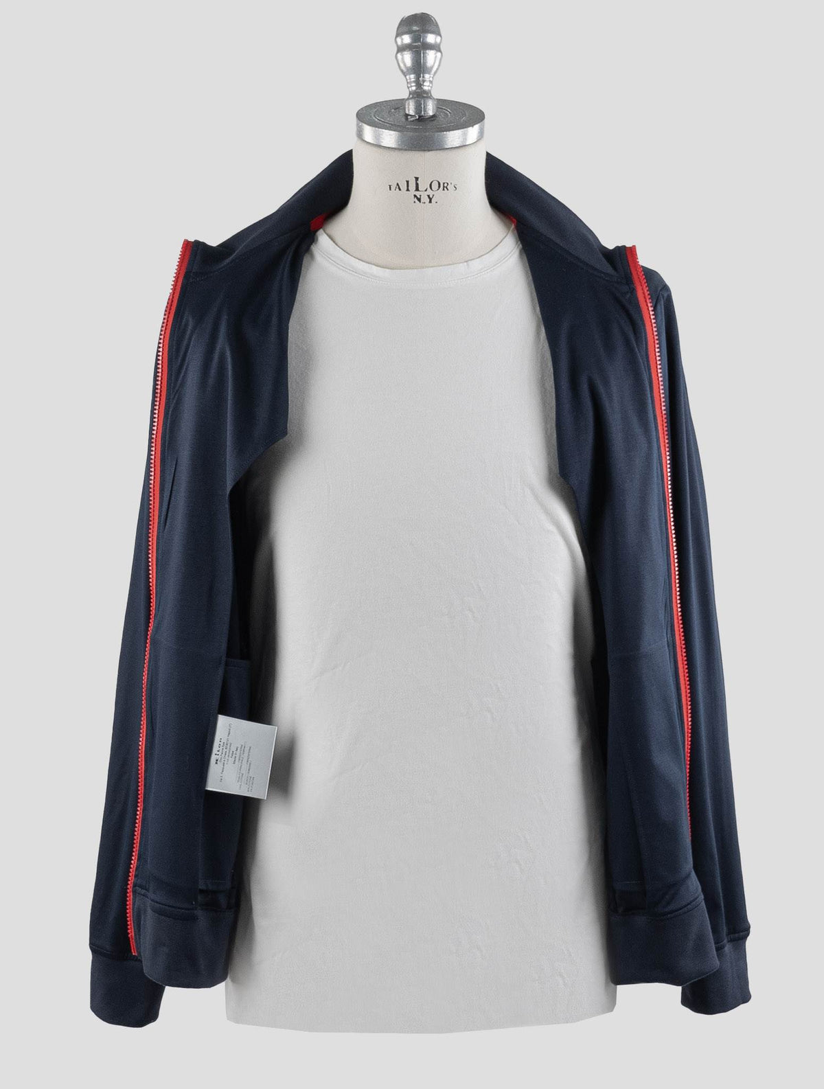 Kiton Blue Navy Cotton Coat RED_STITCH KCY3 6