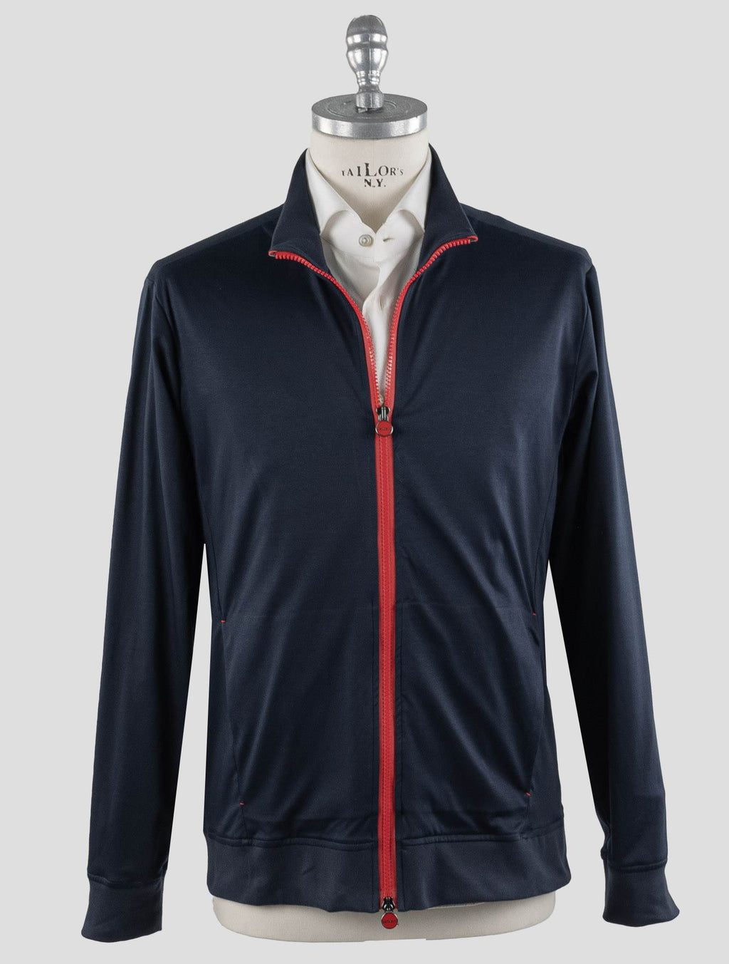 Kiton Blue Navy Cotton Coat RED_STITCH KCY3 7