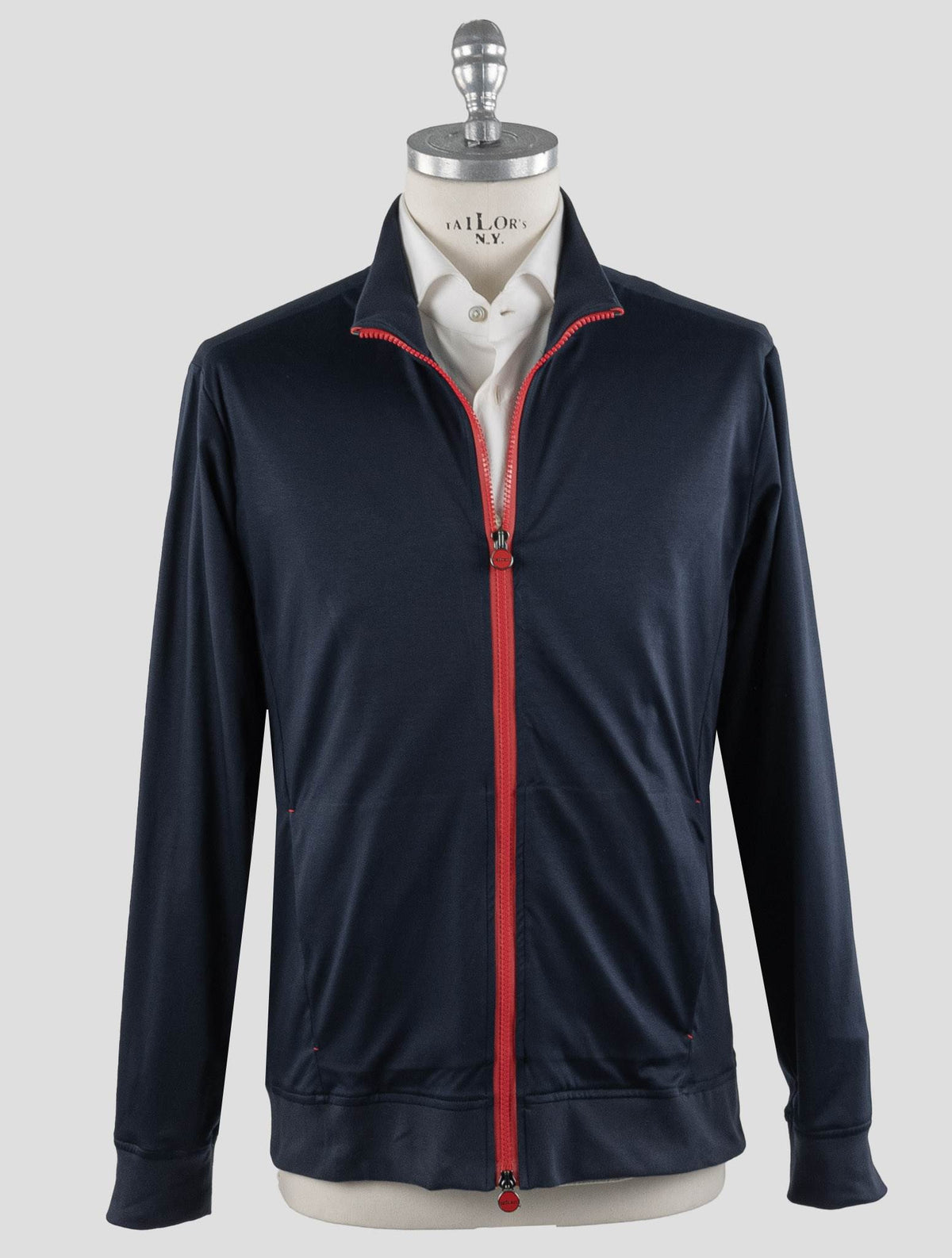 Kiton Blue Navy Cotton Coat RED_STITCH KCY3 7