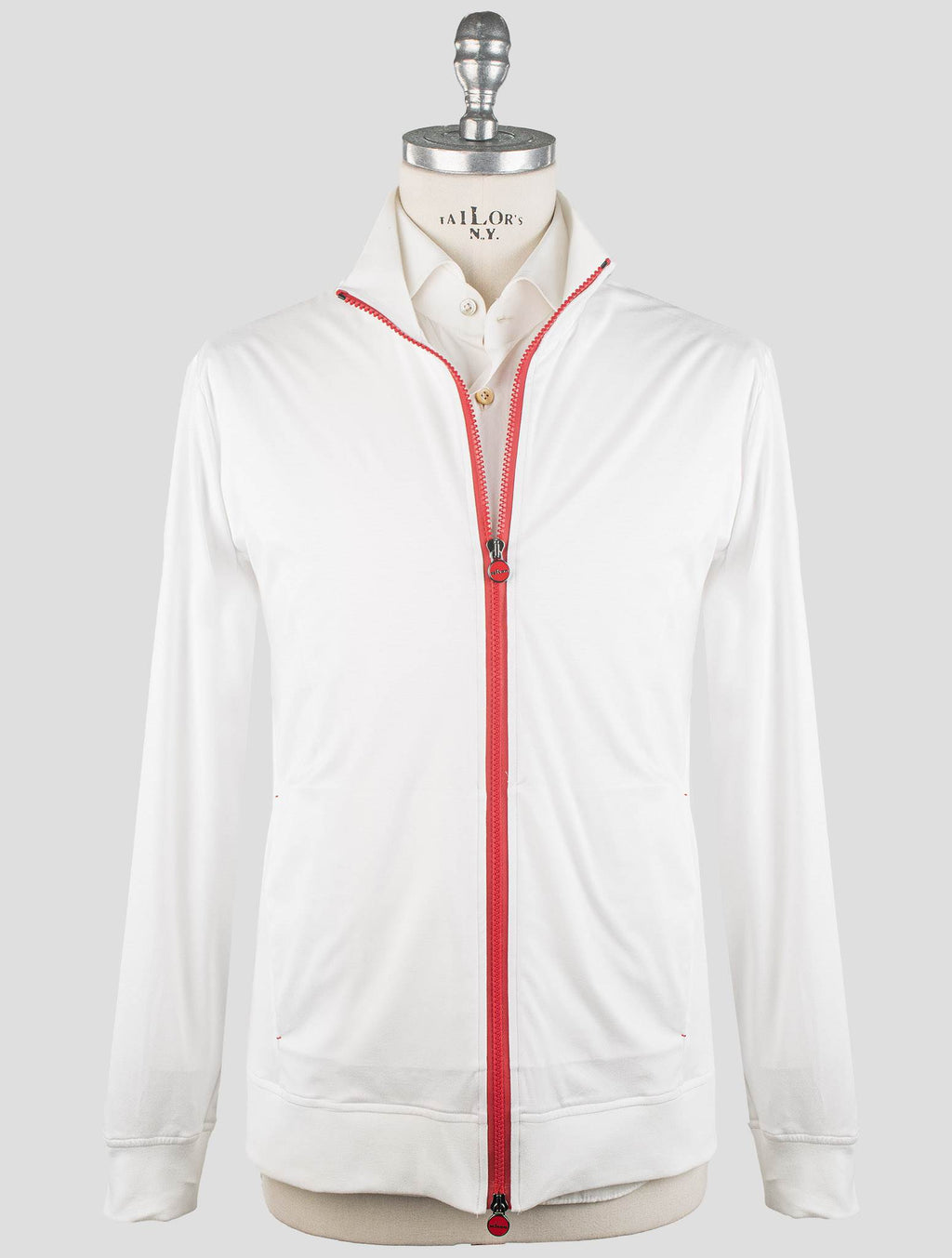 Kiton White Cotton Coat RED STITCH KCY9 1