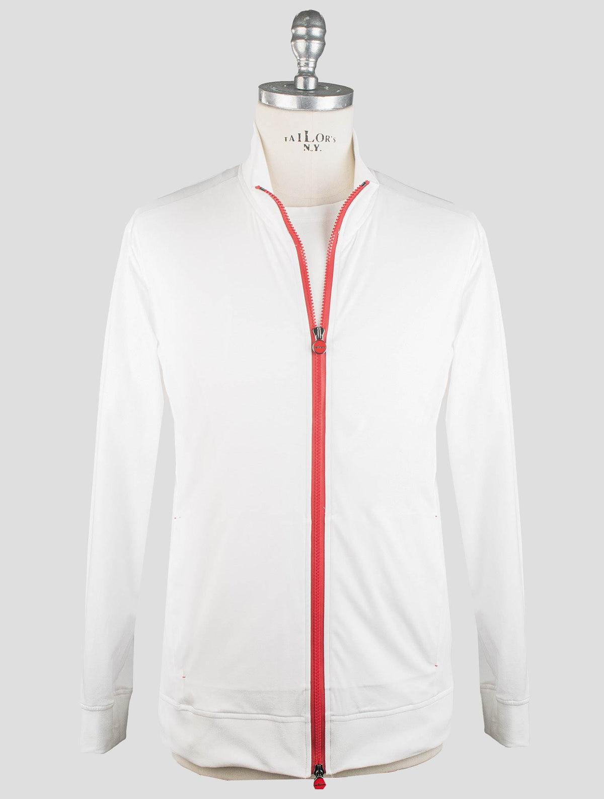Kiton White Cotton Coat RED STITCH KCY9 2