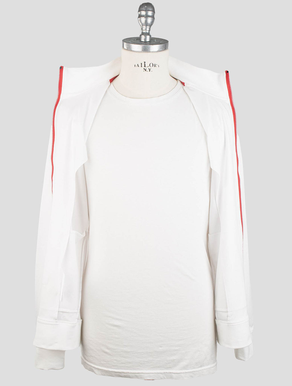 Kiton White Cotton Coat RED STITCH KCY9 3
