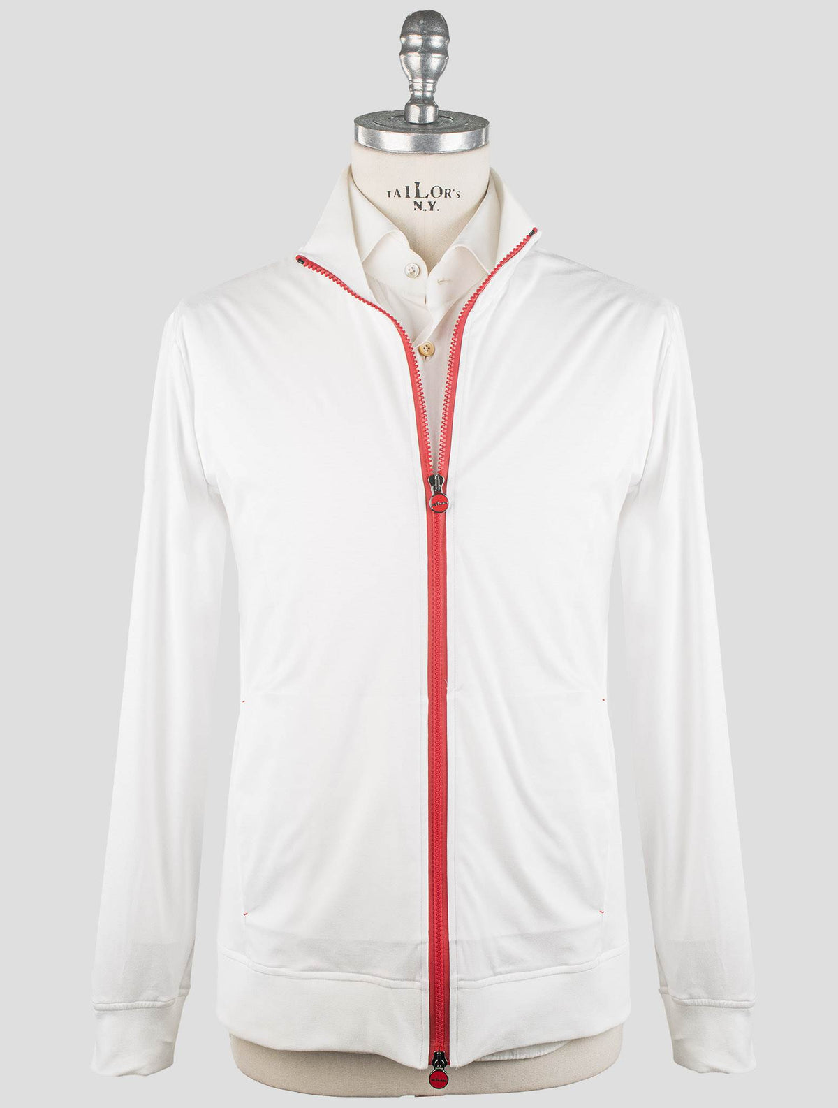 Kiton White Cotton Coat RED STITCH KCY9 4