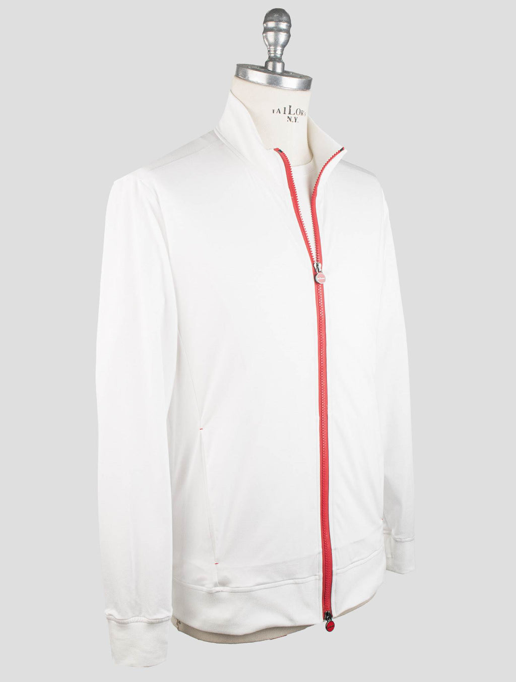 Kiton White Cotton Coat RED STITCH KCY9 7