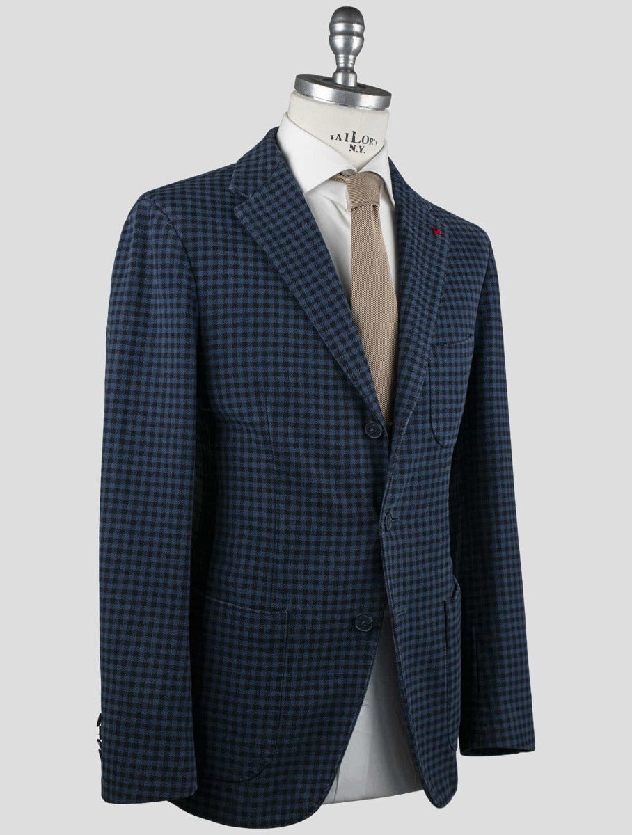 Isaia Blue Black Cotton Blazer 2