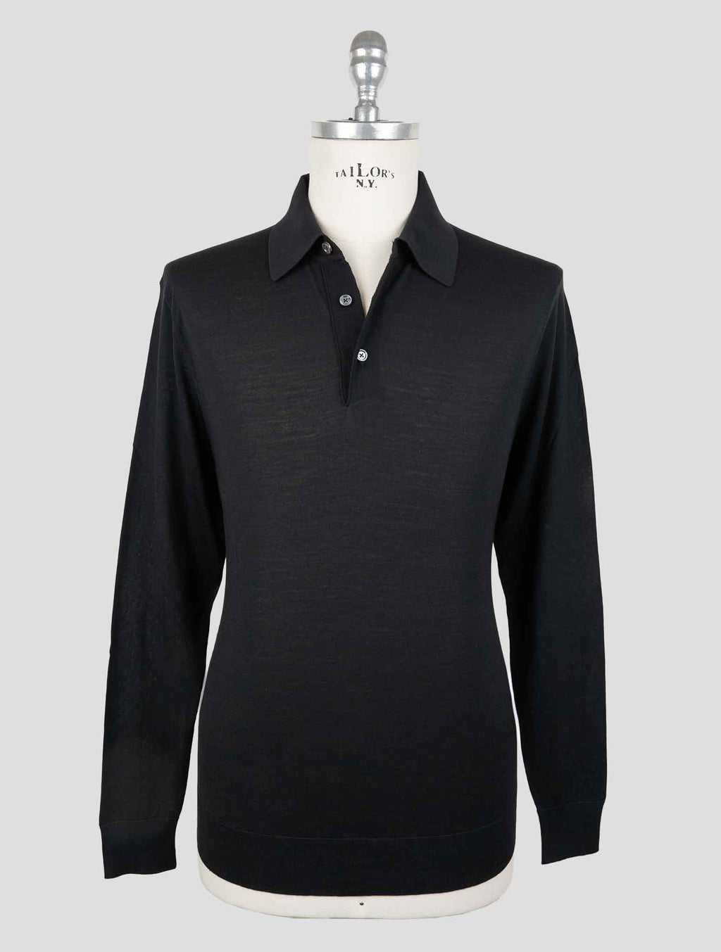 Kiton Black Wool 14 Micron Sweater Polo 1