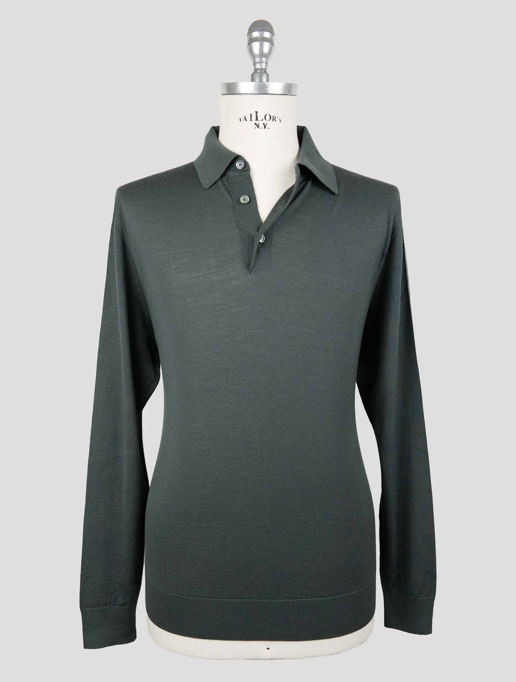 Kiton Green Wool 14 Micron Sweater Polo 1