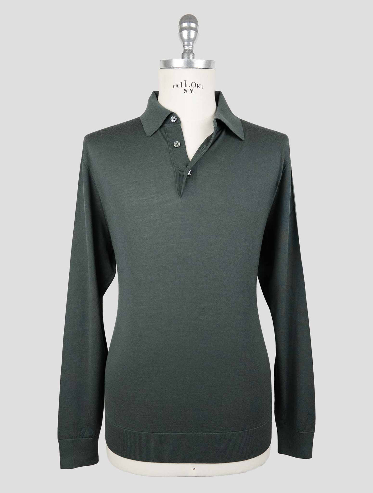 Kiton Green Wool 14 Micron Sweater Polo 1