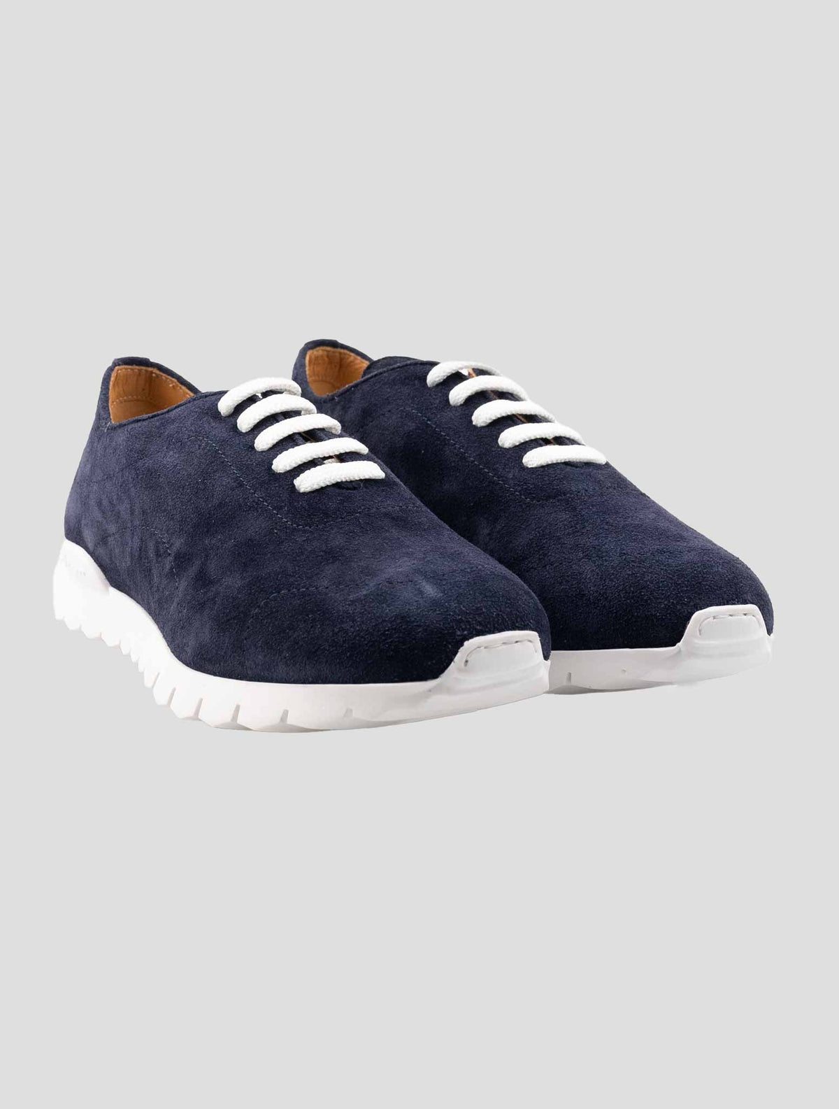 Kiton Blue Leather Suede Sheepskin Fur Sneakers 1