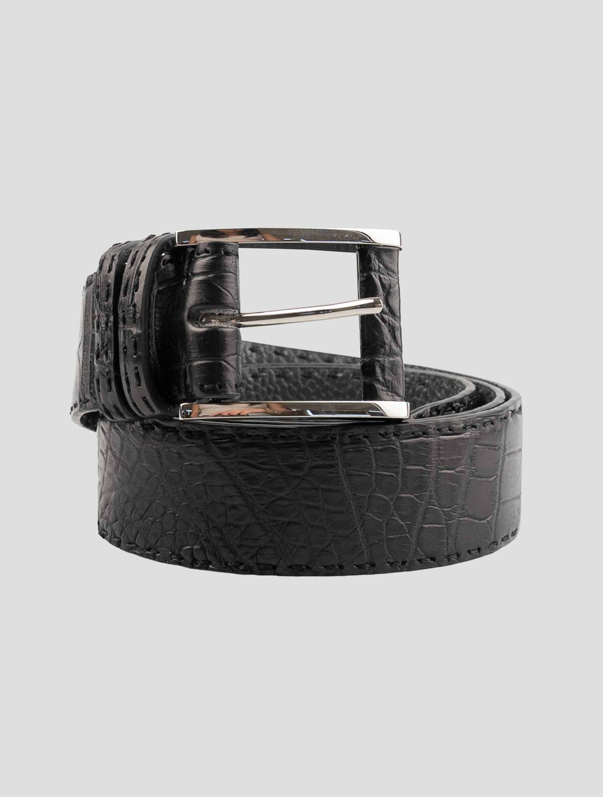 Kiton Black Leather Crocodile Belt 1
