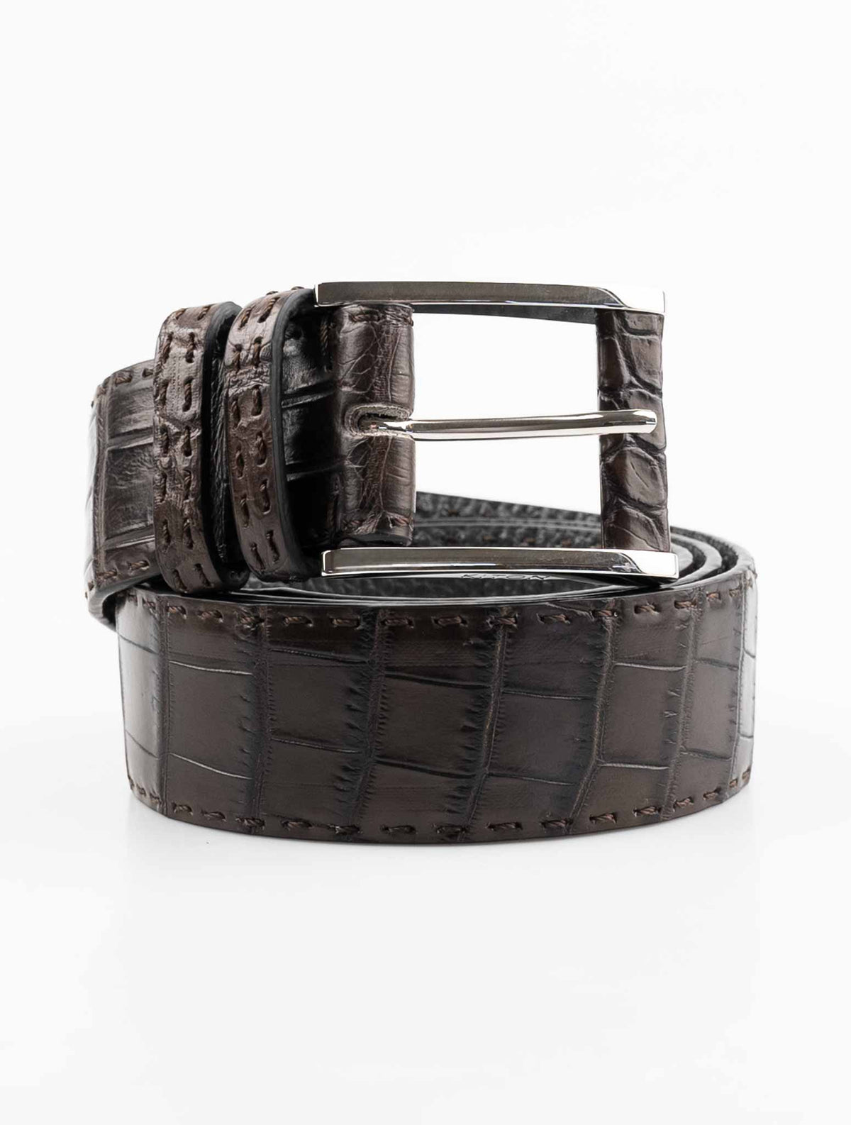 Kiton Brown Leather Crocodile Belt 1