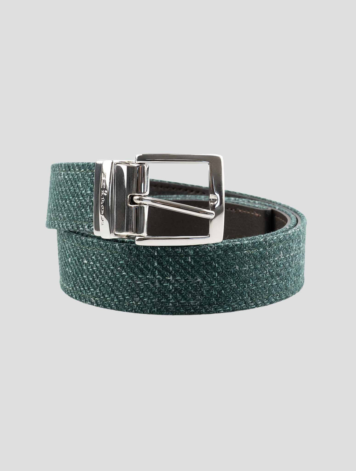 Kiton Green Brown Leather Cashmere Virgin Wool Silk Linen Belt 1