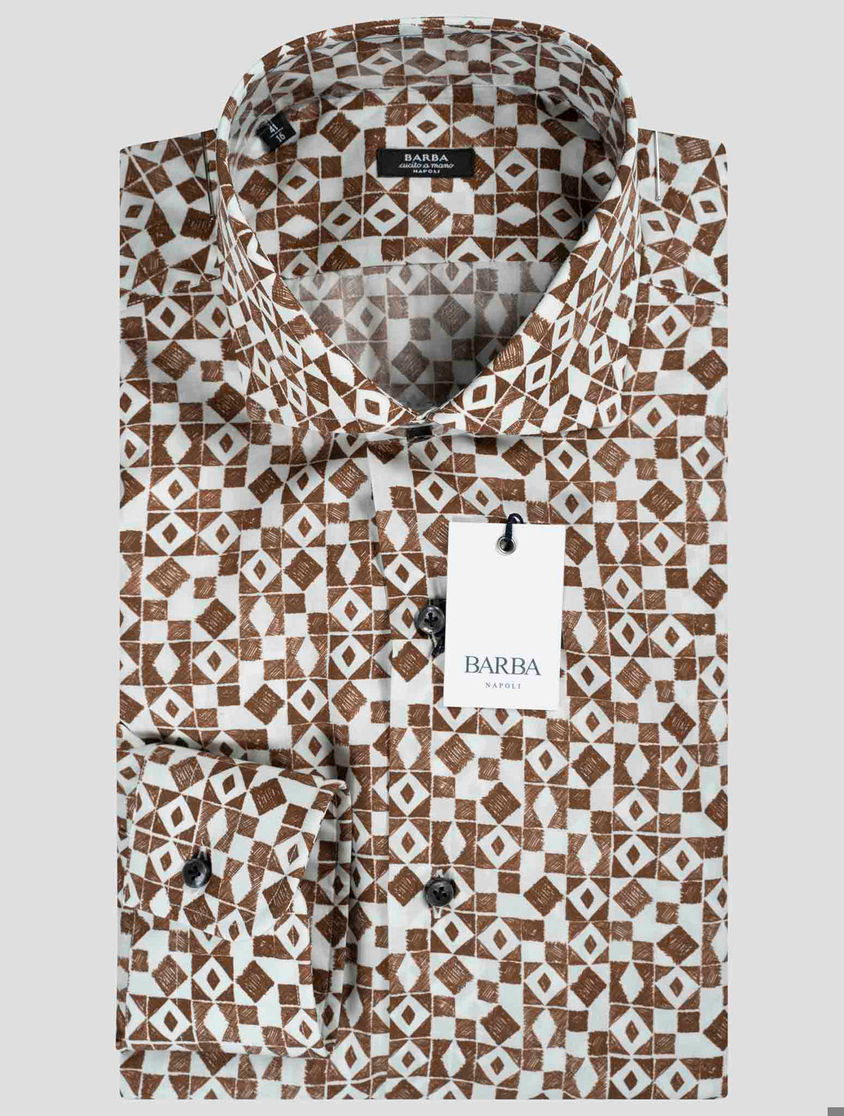 Barba Napoli Brown White Lyocell Cotton Shirt 1