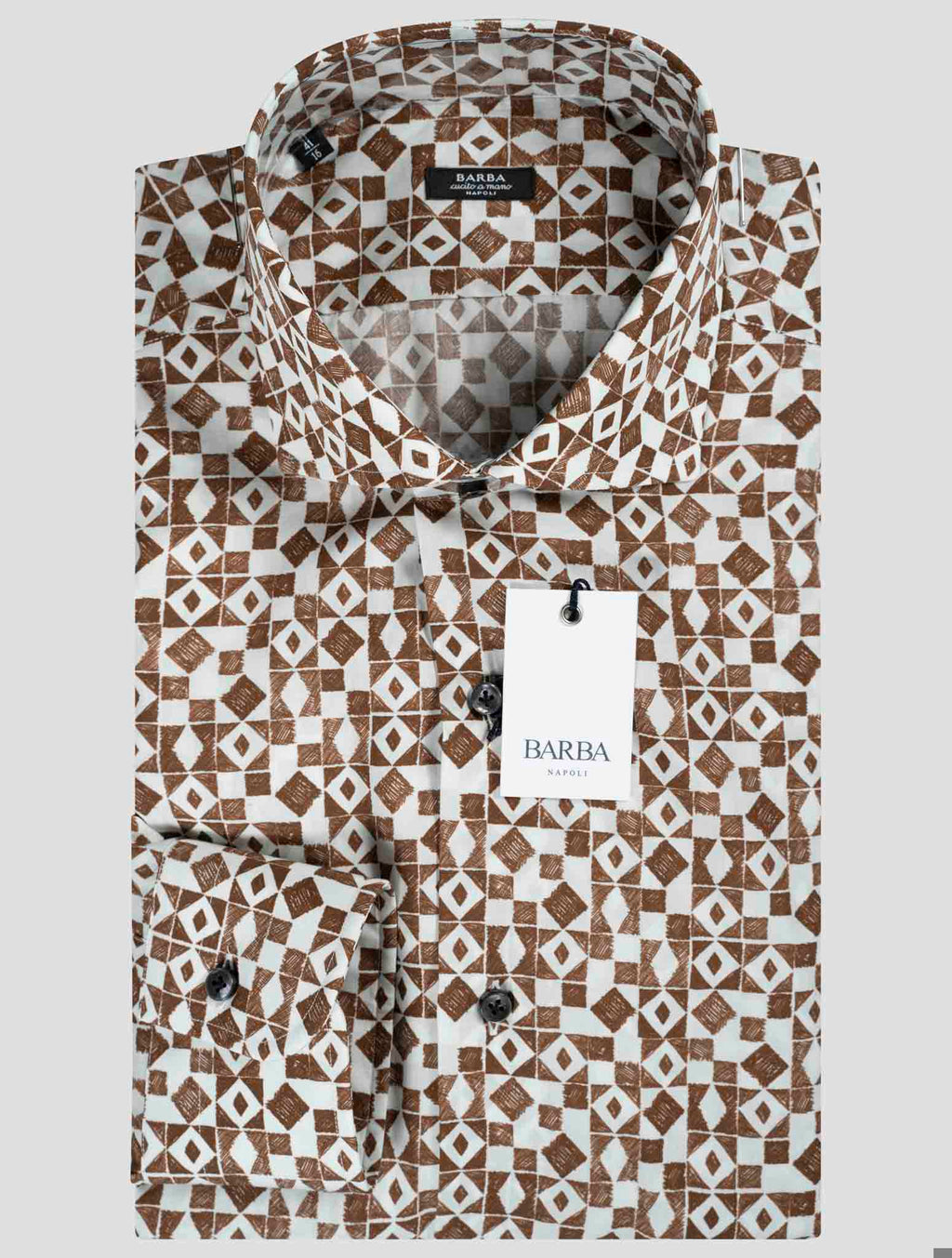 Barba Napoli Brown White Lyocell Cotton Shirt 3