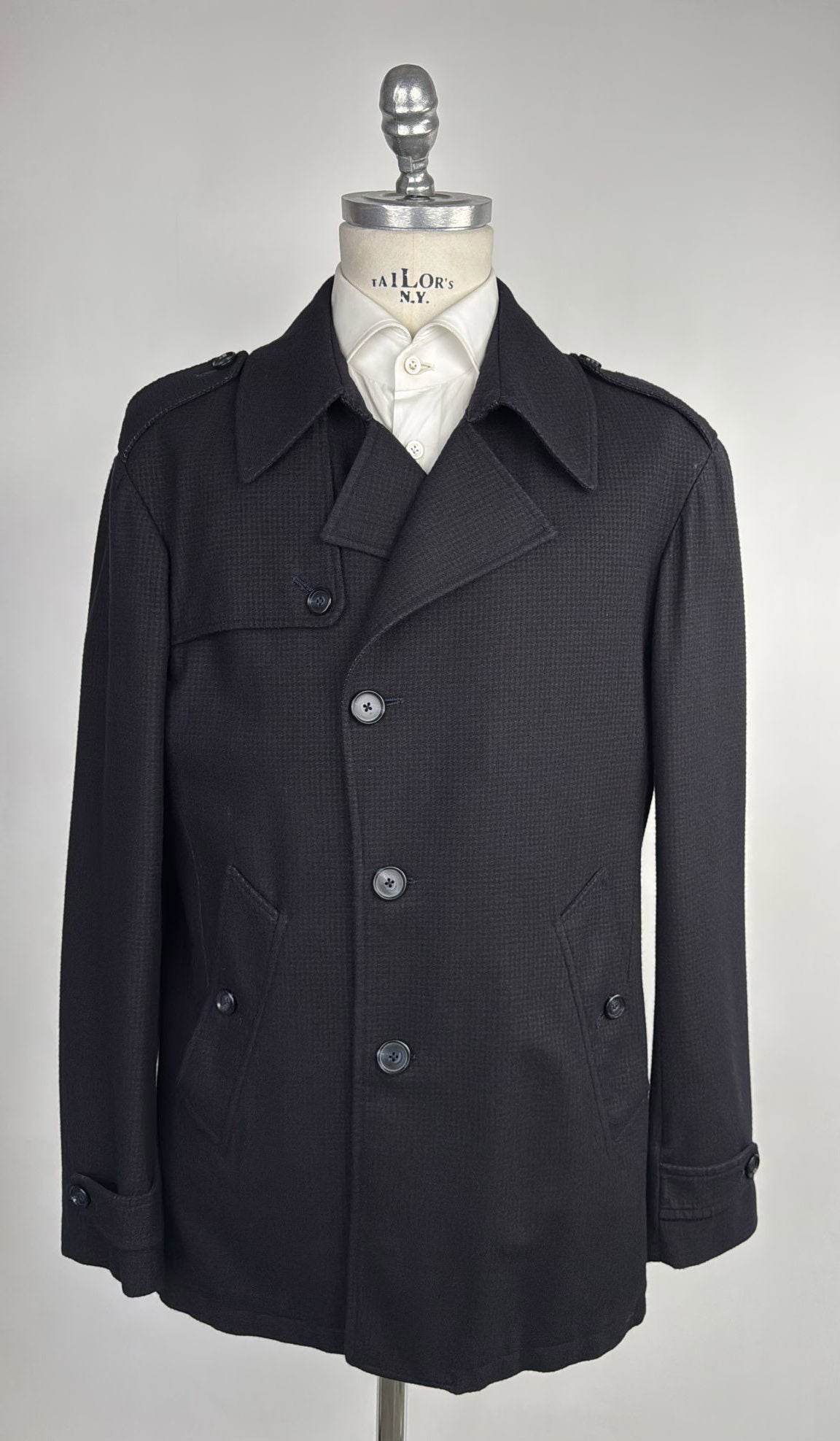 Isaia Black Wool Cashmere Overcoat 1