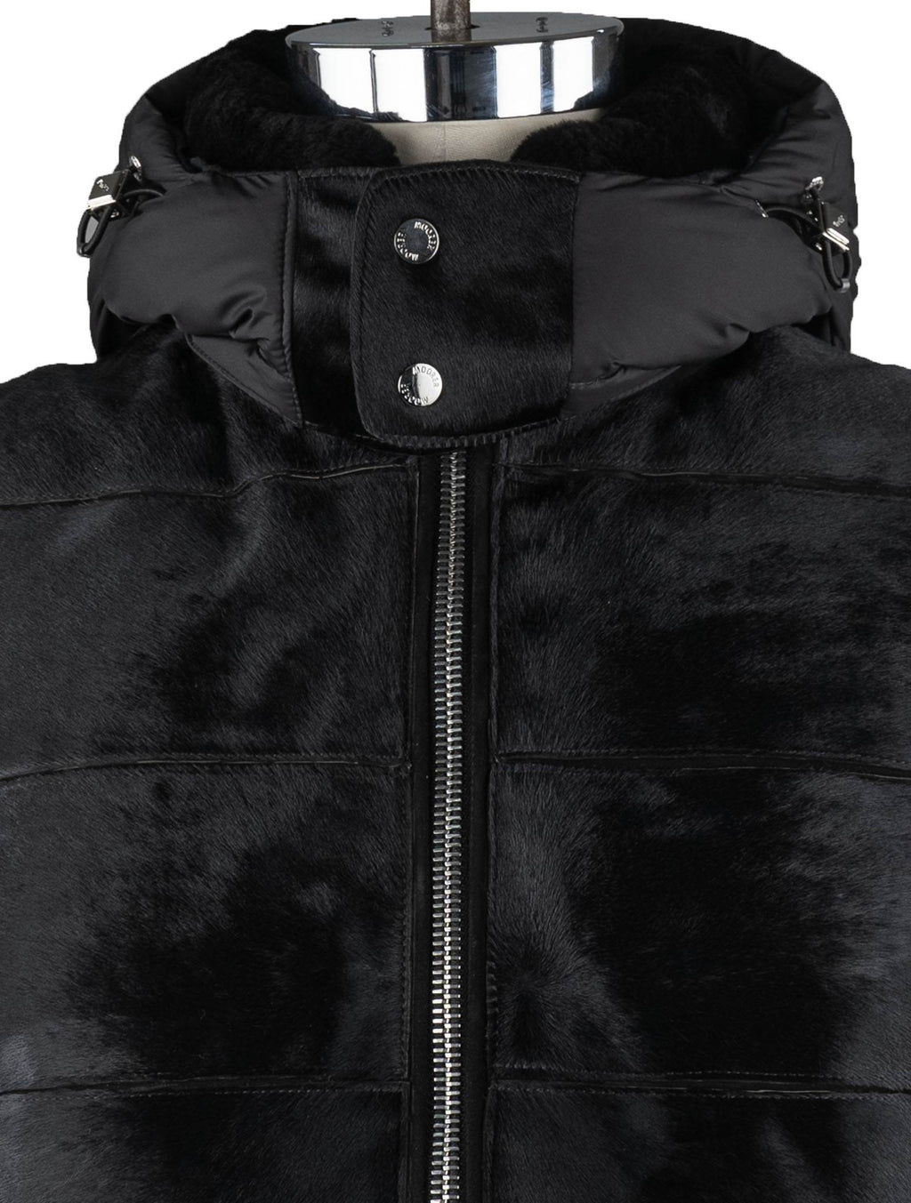 MooRER Black Leather Bos Taurus Sheepskin Collar Coat 11