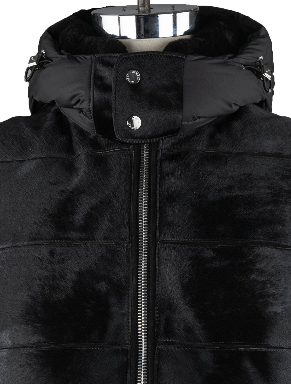 MooRER Black Leather Bos Taurus Sheepskin Collar Coat 11