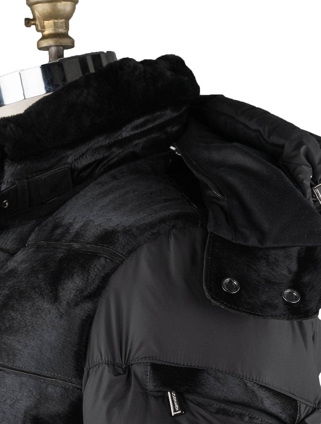 MooRER Black Leather Bos Taurus Sheepskin Collar Coat 5