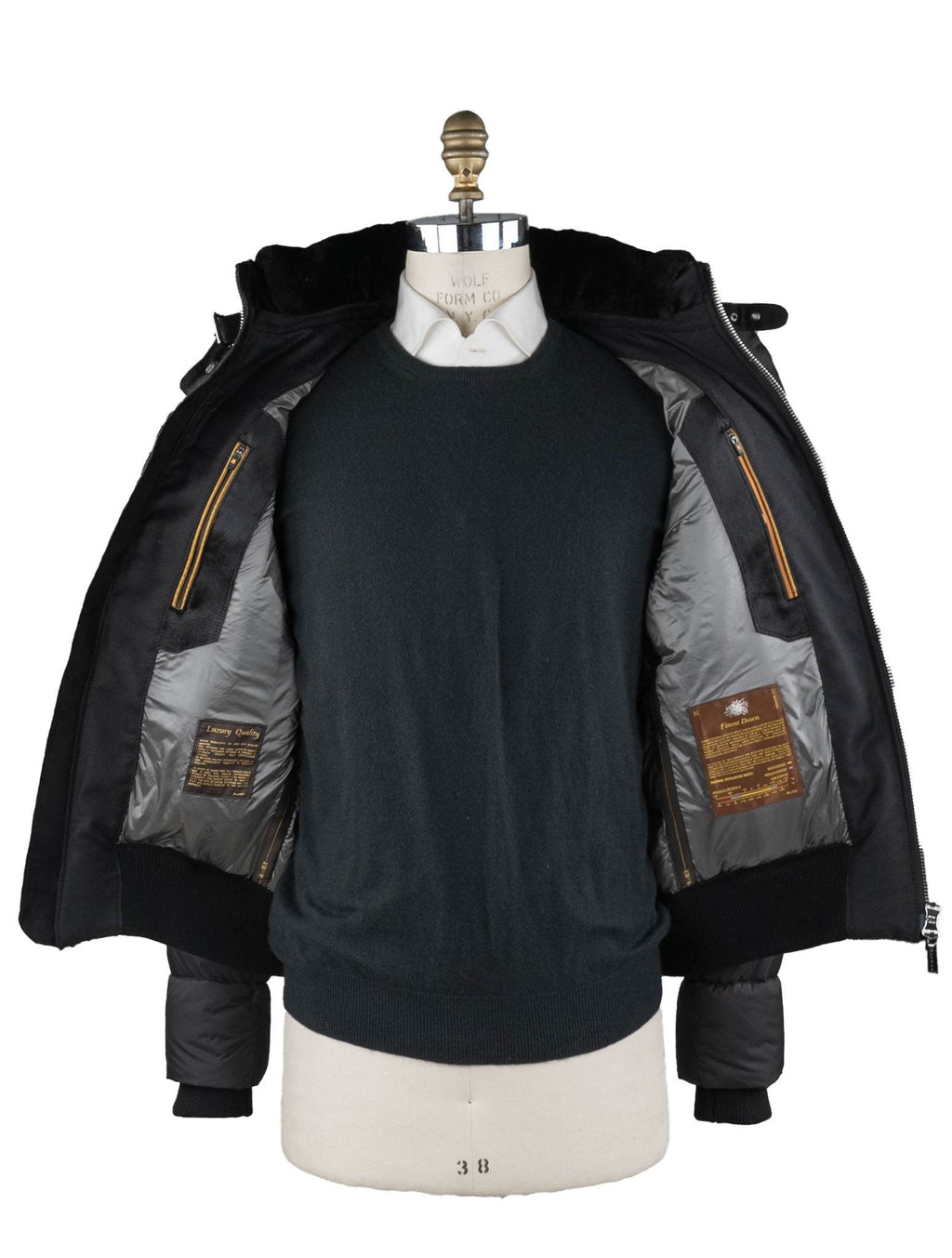 MooRER Black Leather Bos Taurus Sheepskin Collar Coat 7