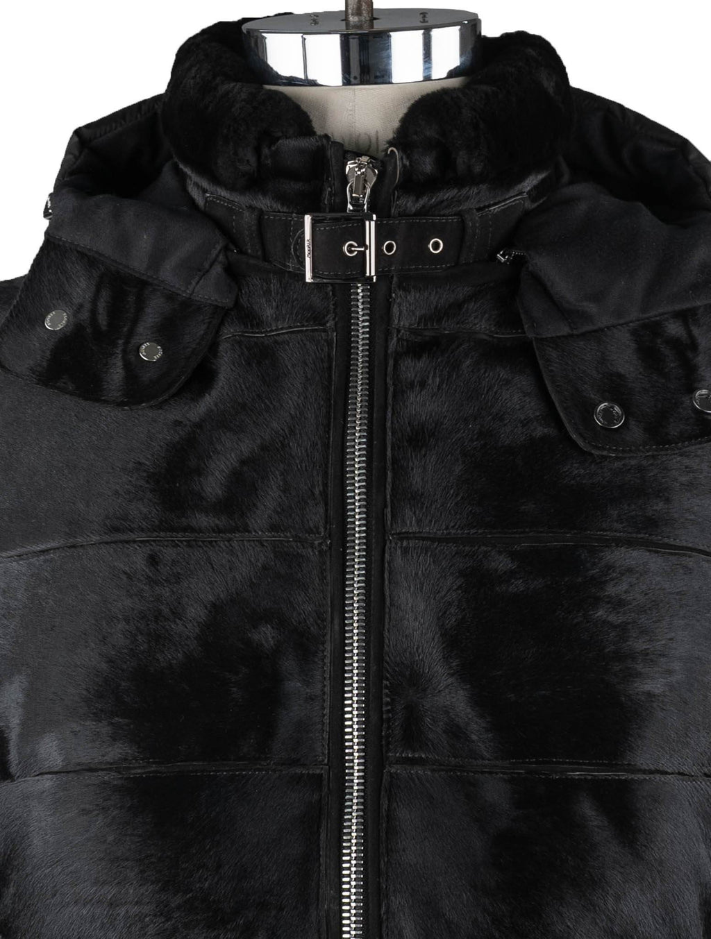 MooRER Black Leather Bos Taurus Sheepskin Collar Coat 8